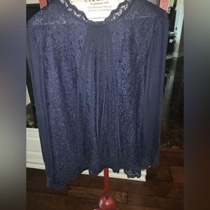Navy blue knit and lace top.